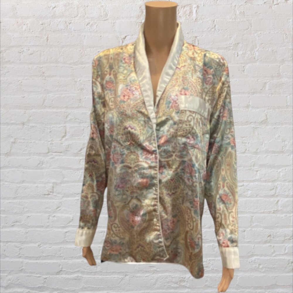 VINTAGE NICOLE CLASSICS -- Satin-Feel Pajama Top, Front Closure, Lined